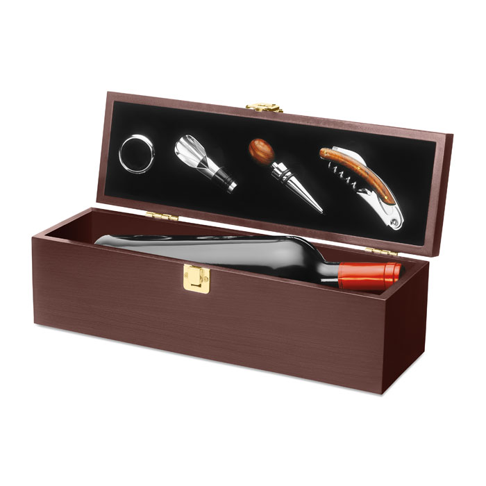 Scatola per vino in legno con accessori - KC2690