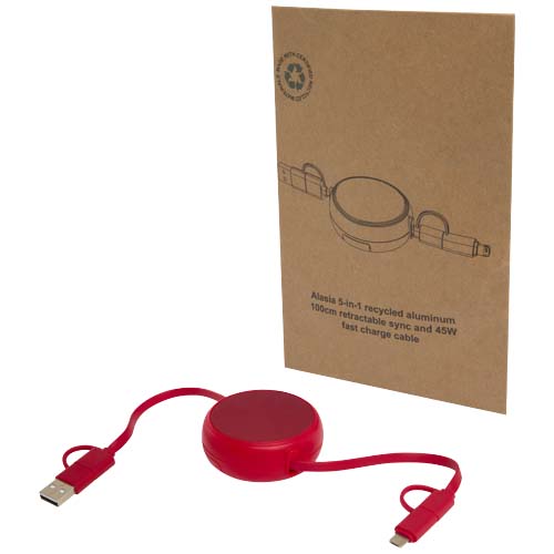 Cavo retrattile 5 in 1 da 100 cm in plastica riciclata e alluminio - 124420